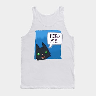 Feed Me! [Black Cat With A Blue Background] Tank Top